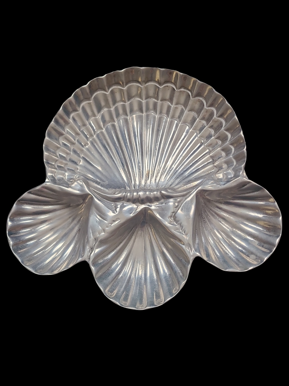 Silver Shell-Shaped Serving Dish - Multi-Compartment